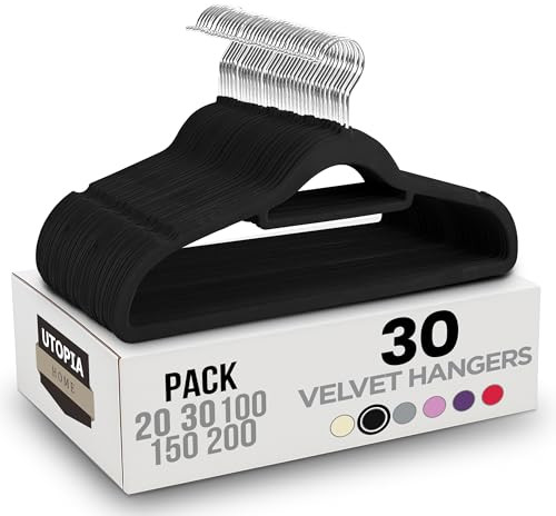 Utopia Home Premium Velvet Hangers 30 Pack - Non-Slip Clothes Hanger with Tie Bar - Black Hangers with 360 Degree Rotatable Hook - Heavy Duty Coat Hanger | Amazon (US)