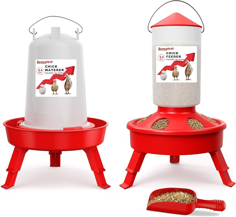 2-in-1 Chick Starter Set: 0.4 Gal Top Filling Feeder and 0.4 Gal Waterer with Adjustable Legs for... | Amazon (US)