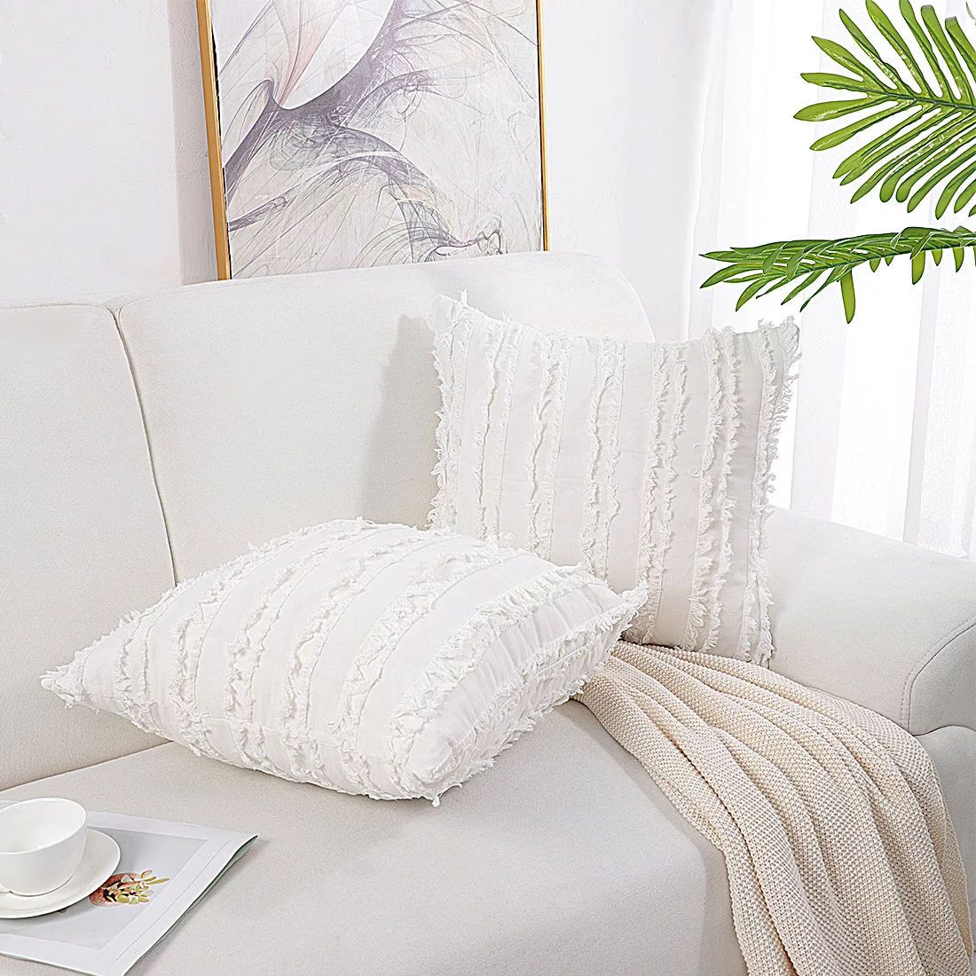 PiccoCasa 2Pcs 20"x20" Cotton Linen Throw Pillow Covers, Tassel Striped Decorative Cushion Covers... | Walmart (US)