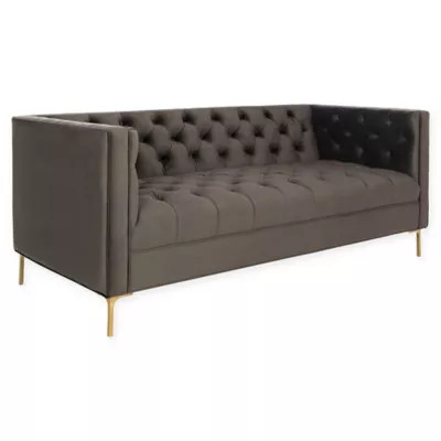 Safavieh Vydia Velvet Tufted Sofa in Dark Mink | Bed Bath & Beyond