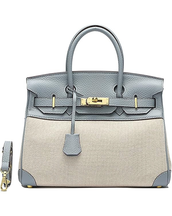 Top Handle Bags for Women, Small Leather and Canvas Satchel Purses Handbags Ladies Tote Bag with ... | Amazon (US)