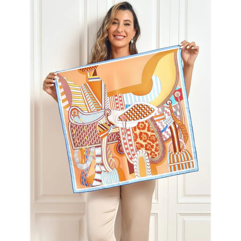SILKSILKY Silk Printed Square Scarf in Orange at Nordstrom | Nordstrom