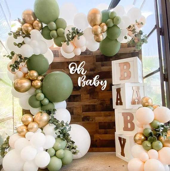 Baby Shower Balloon Garland Kit with Sage Green and Gold, Woodland Baby Shower or Jungle Party Ba... | Etsy (US)