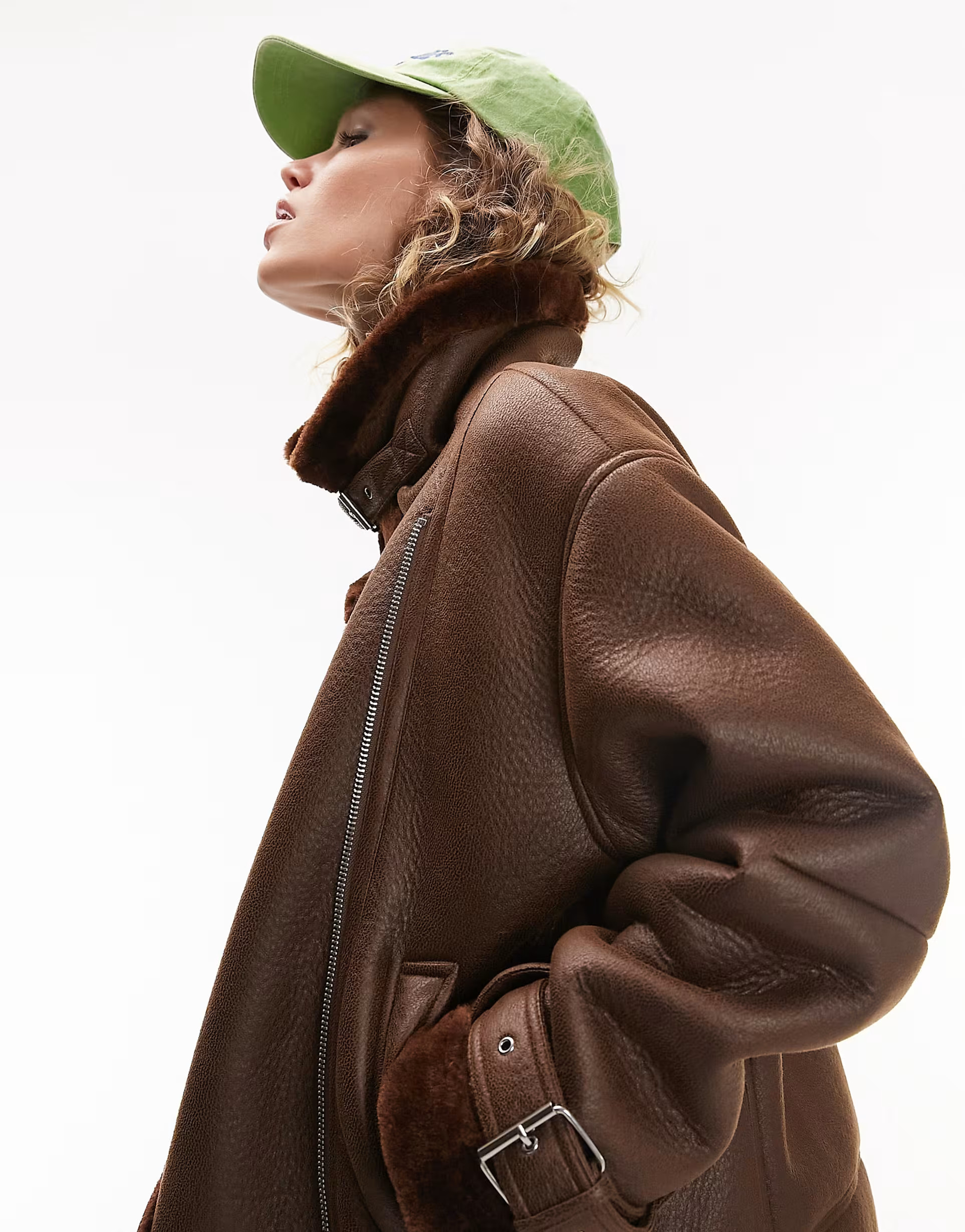 Topshop faux leather shearling aviator biker jacket in chocolate | ASOS | ASOS (Global)