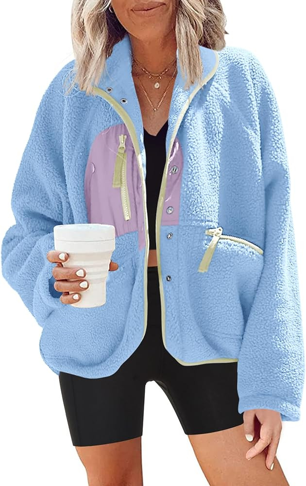 Nirovien Womens Fuzzy Fleece Jacket Button Down Sherpa Coats Casual Winter Warm Outwear with Pock... | Amazon (US)