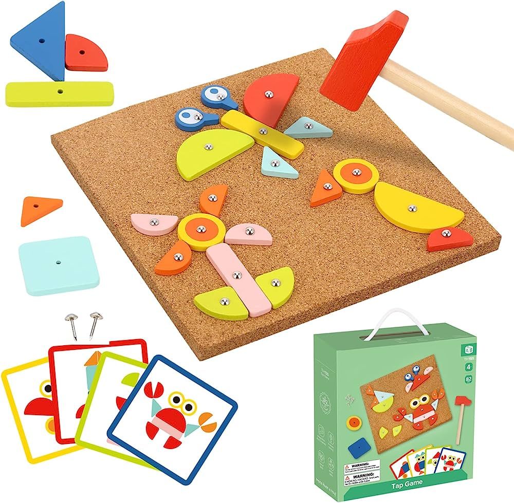 TOOKYLAND Tap Tap Games Toys,Hammer and Nails Game,Wooden Hammering Pounding Toy,Wooden Toy with ... | Amazon (US)