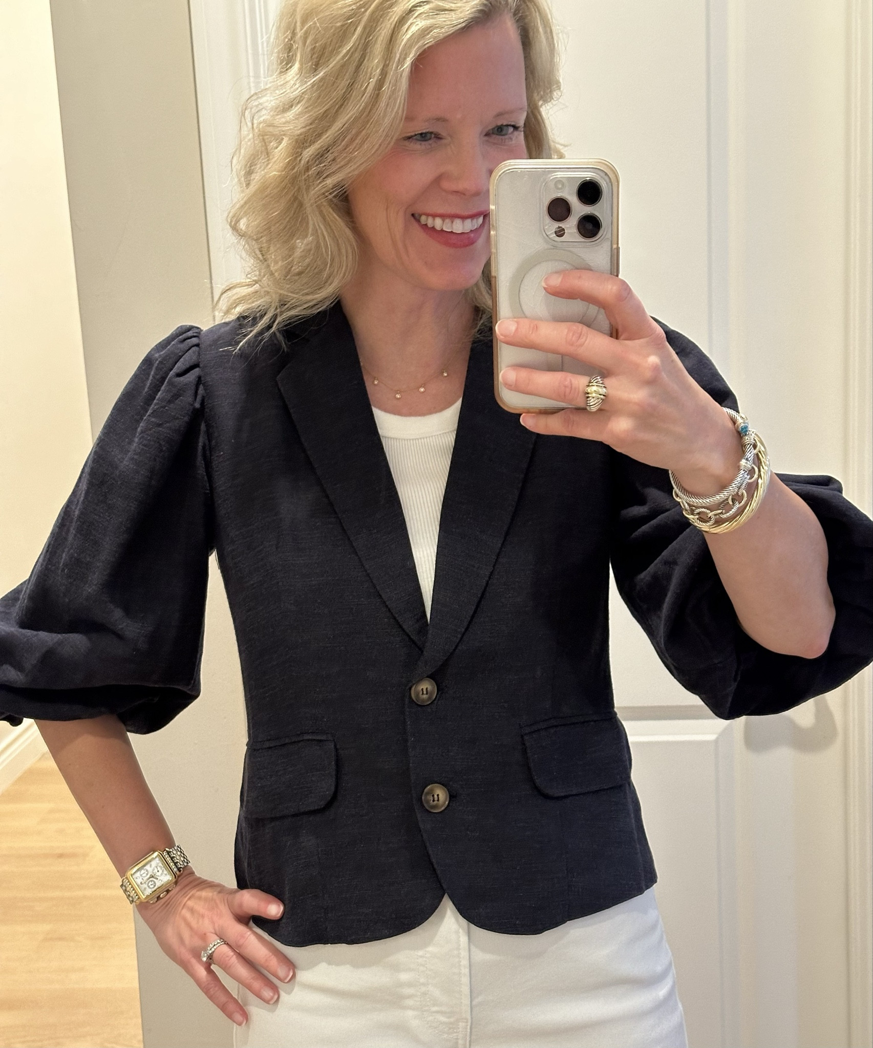 Cutest linen jacket. Love the puff 3/4 sleeve and cropped length. If in between sizes you might want to size down. Anthropologie. Summer jacket. Summer outfit  

#LTKStyleTip #LTKSeasonal #LTKVideo