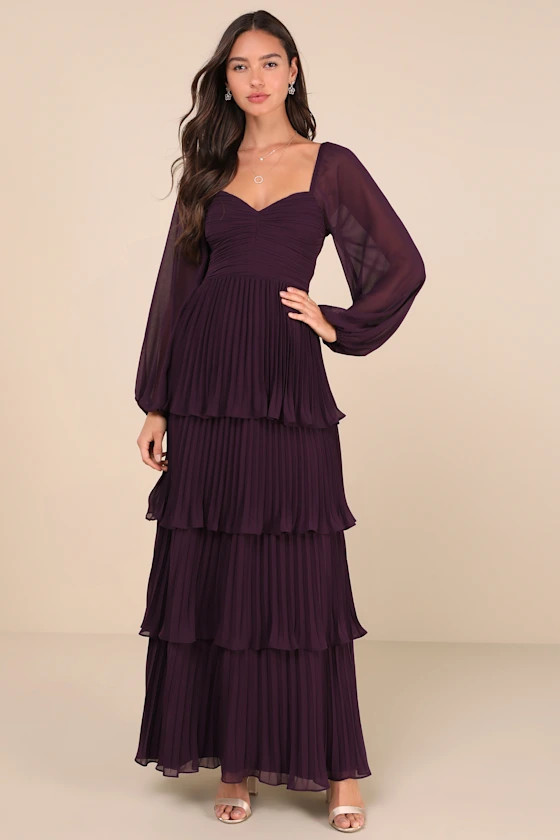 Impactful Elegance Purple Tiered Balloon Sleeve Maxi Dress | Lulus