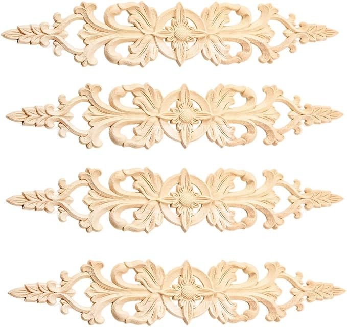 MUXSAM 4Pcs Long Wood-Carved Onlays Appliques for Furniture, Unpainted Wooden Carving Decals for ... | Amazon (US)
