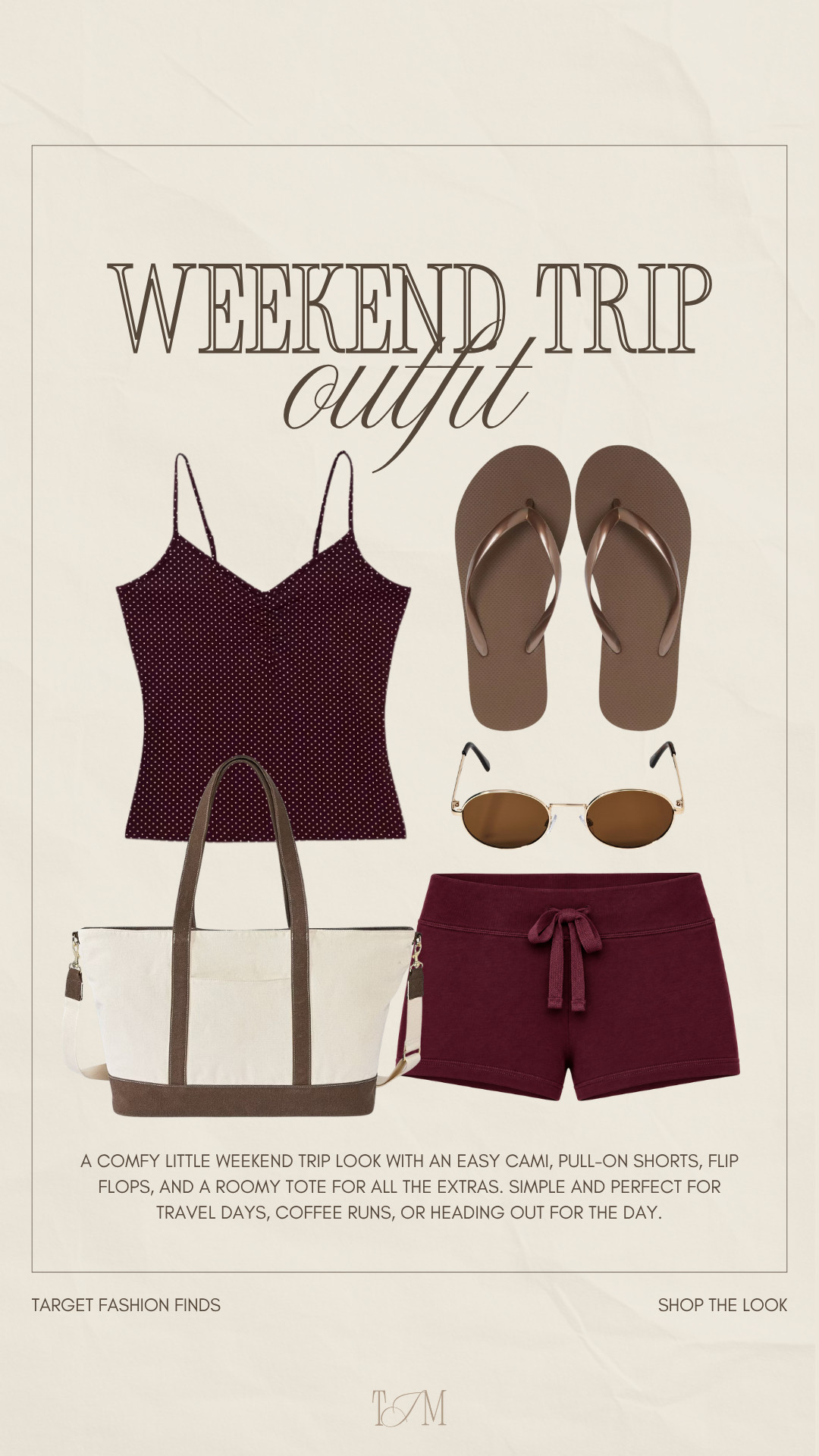 A no-thinking-required weekend trip look 🤎 Comfy cami, pull-on shorts, flip flops + a roomy tote that can hold basically everything. Perfect for the drive, coffee stops, checking into the hotel or heading straight out for the day.
fall outfits women over 50, wedding guest dress summer, fall wedding guest dresses, fall dresses, date night outfits, country concert outfits, fall decor, fall fashion hauls, business casual workwear, concert outfit ideas 

 #LTKgrwm #LTKootd #LTKSeasonal