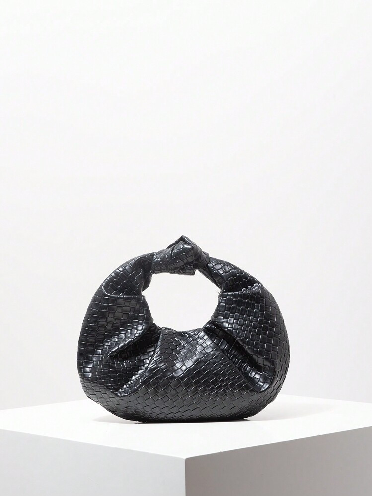 1pc Women Retro & Casual Faux Woven Leather Handbag, Knotted Crescent Moon Shape, Pleated Cloud Decor, Solid Color Fashion Purse Suitable For Party, Date, Gathering (Pattern Random) | SHEIN