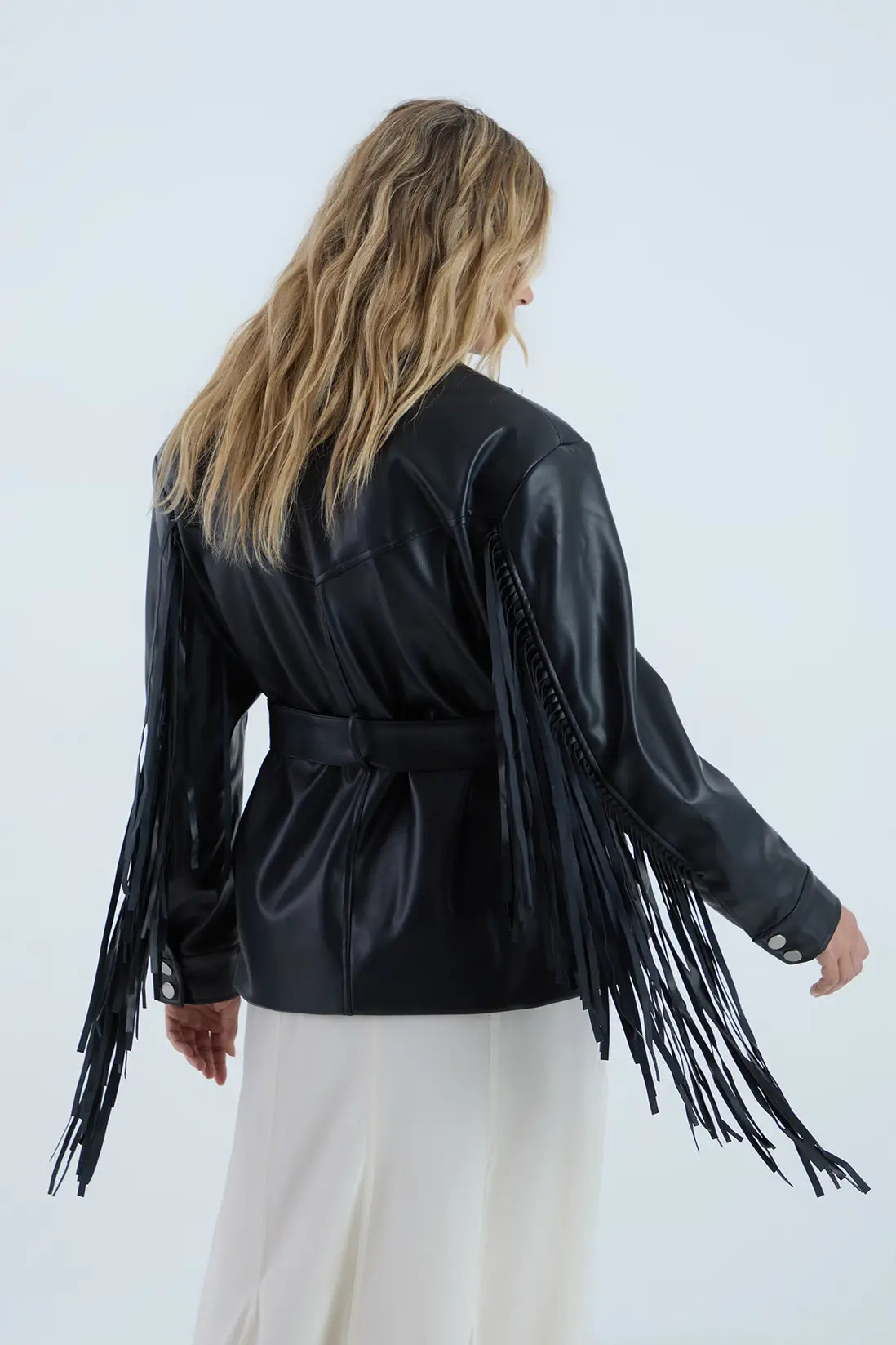 Fringe Faux Leather Belted Jacket | Nasty Gal US