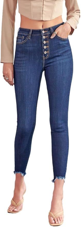 SALT TREE Kan Can Women's High Rise Button Fly Super Skinny Jeans - kc7273 | Amazon (US)