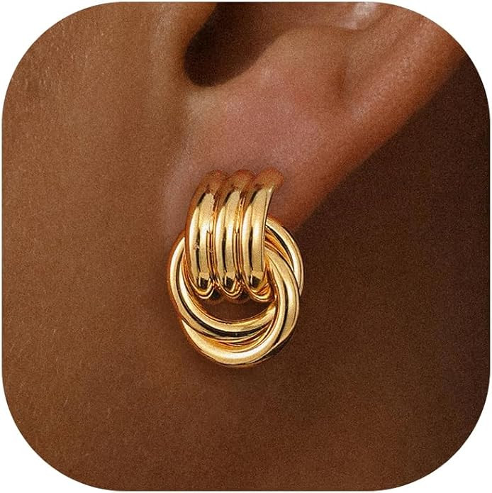 Chunky Gold Knot Dangle Drop Earrings for Women Trendy Statement Earrings Hypoallergenic Lightwei... | Amazon (US)