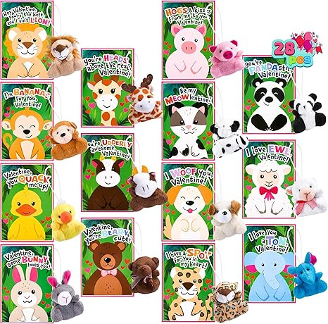 JOYIN 28 Pack Valentine's Day Gifts Cards for Kids with Plush Toy Key Chain Stress Relief Fidget ... | Amazon (US)