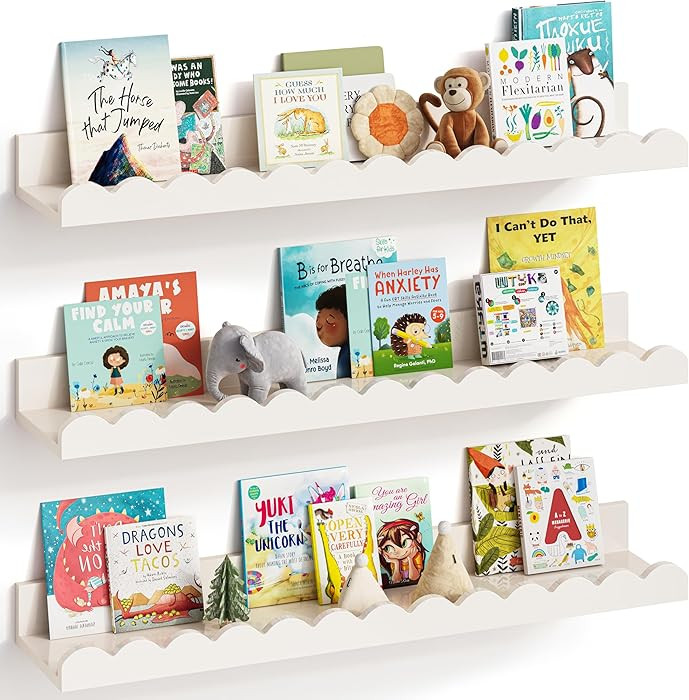 Nursery Book Shelves, Set of 3, Nursery Decor for Baby and Toddler, Scalloped Shelves, Book Shelf... | Amazon (US)