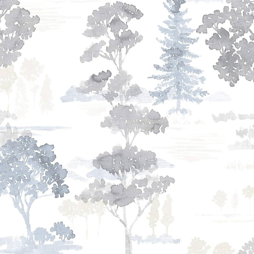 Norwall FW36834 Forest Pre-Pasted Wallpaper, Beige, Blue, Tide Blue, Grey, Charcoal, 56 Sq Ft | Amazon (US)