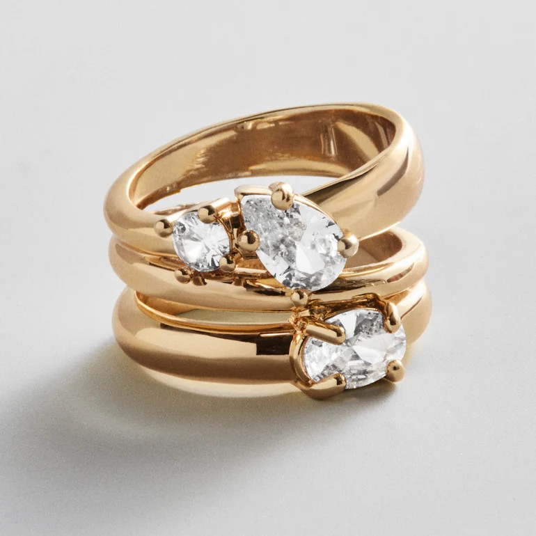 Angela Gold Ring Set - Gold/Pav\u00e9 | BaubleBar