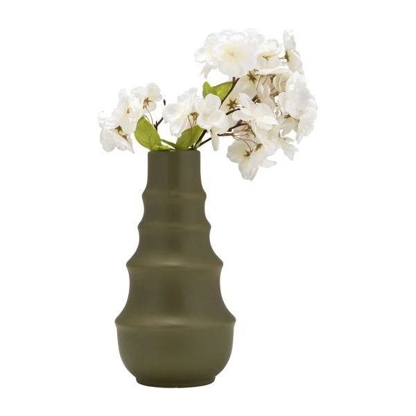 11" Decorative Ceramic Vase - Contemporary Ring Patterned Flower for Home, Office Decorative Acce... | Wayfair North America