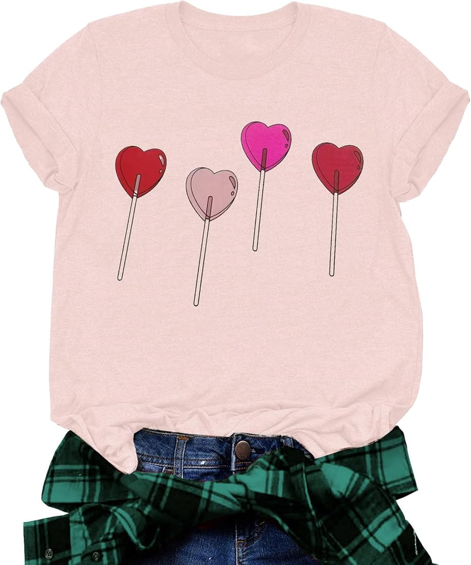 Womens Valentine's Day Graphic Tees Short Sleeve Love Heart Tshirts Cute Valentine Gift for Her | Amazon (US)