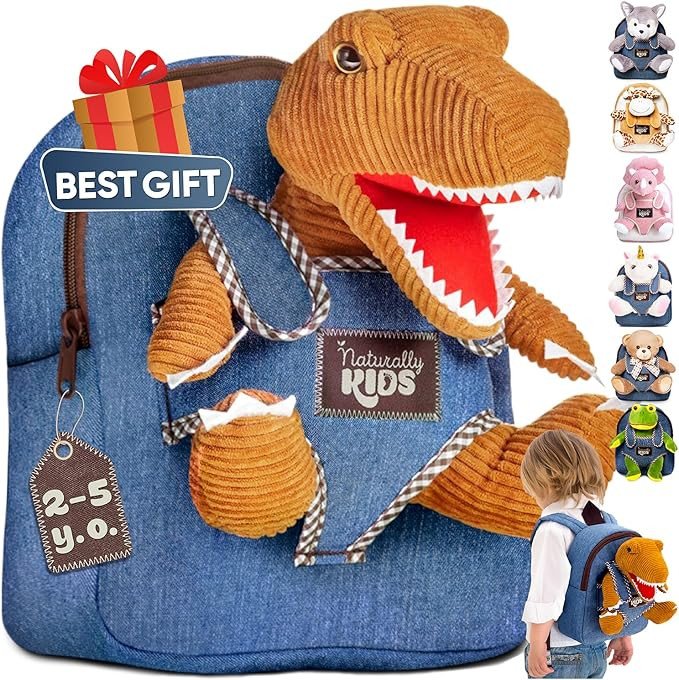Naturally KIDS Toddler Backpack w Dinosaur Toys, 2 Year Old Boy Birthday Gift, 3 Year Old Boy Gir... | Amazon (US)