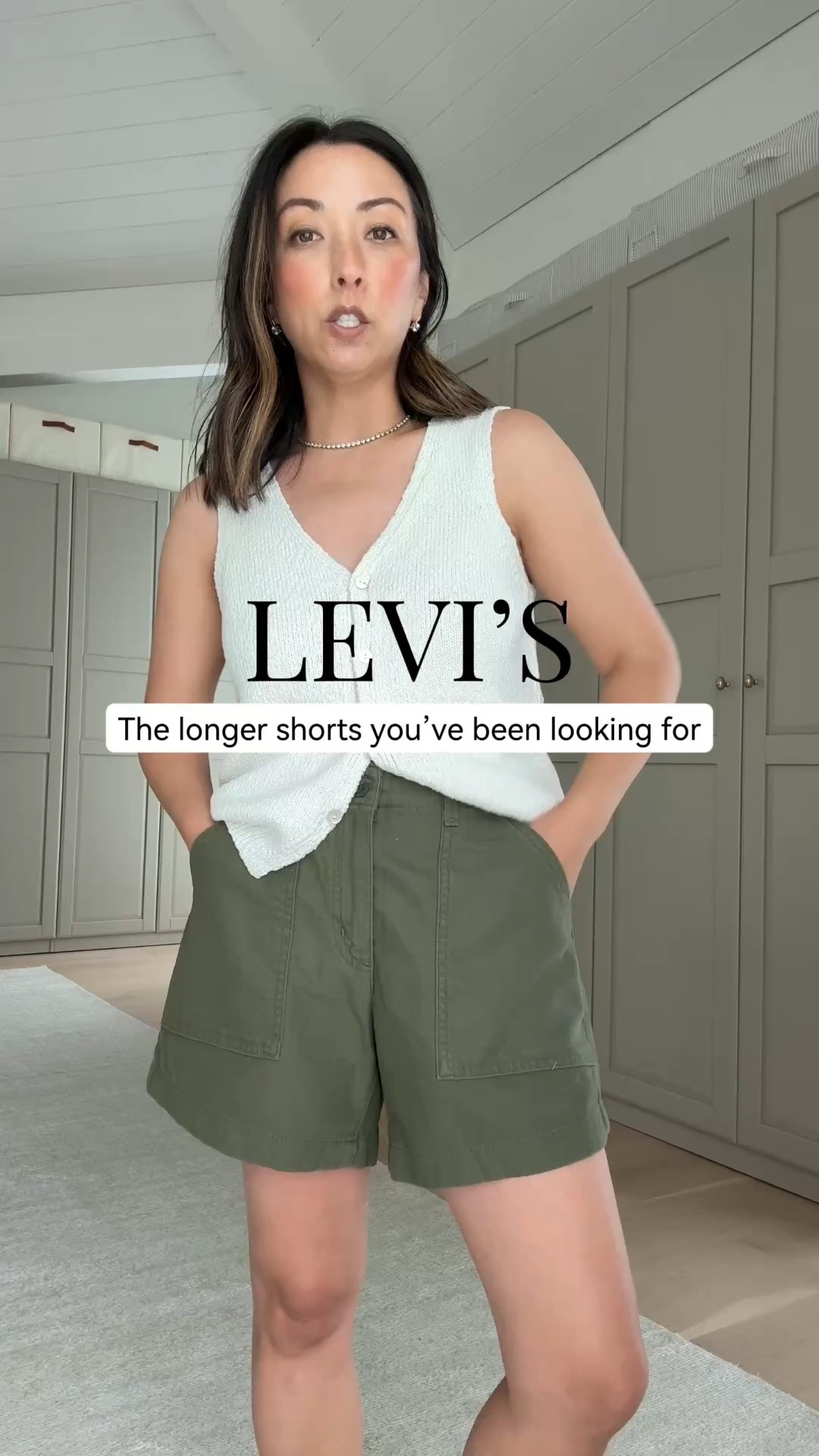 The best longer denim shorts from @levis - so comfortable, flattering, and perfect for summer. Make sure to size up for a more comfortable fit! #LevisLTKPartner

Knitted vest small
Green utility shorts 26
High rise baggy shorts 26
White tee medium
Cream cinch shorts 26

#LTKPetite