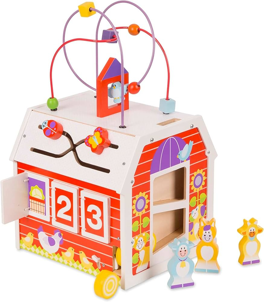 Melissa & Doug First Play Slide, Sort & Roll Wooden Activity Barn with Bead Maze, 6 Wooden Play P... | Amazon (US)