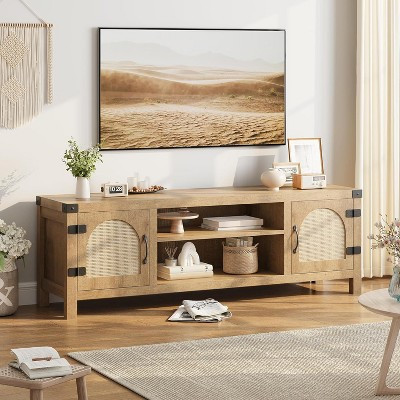 Rattan TV Stand for Living Room 59" TV Console Cabinet with Doors & Open Shelves, Boho Entertainment Center Media Console Table | Target