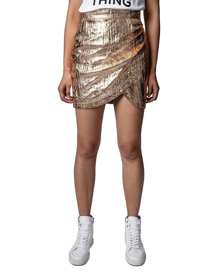 Julipe Metallic Asymmetric Crinkled Leather Mini Skirt | Bloomingdale's (US)