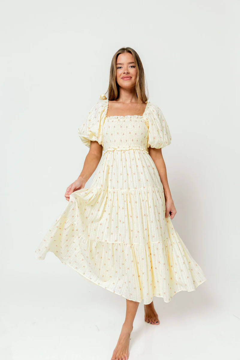 Elena 100% Cotton Midi Dress in Butter Floral - Bump Friendly - *1/9 P | Worth Collective