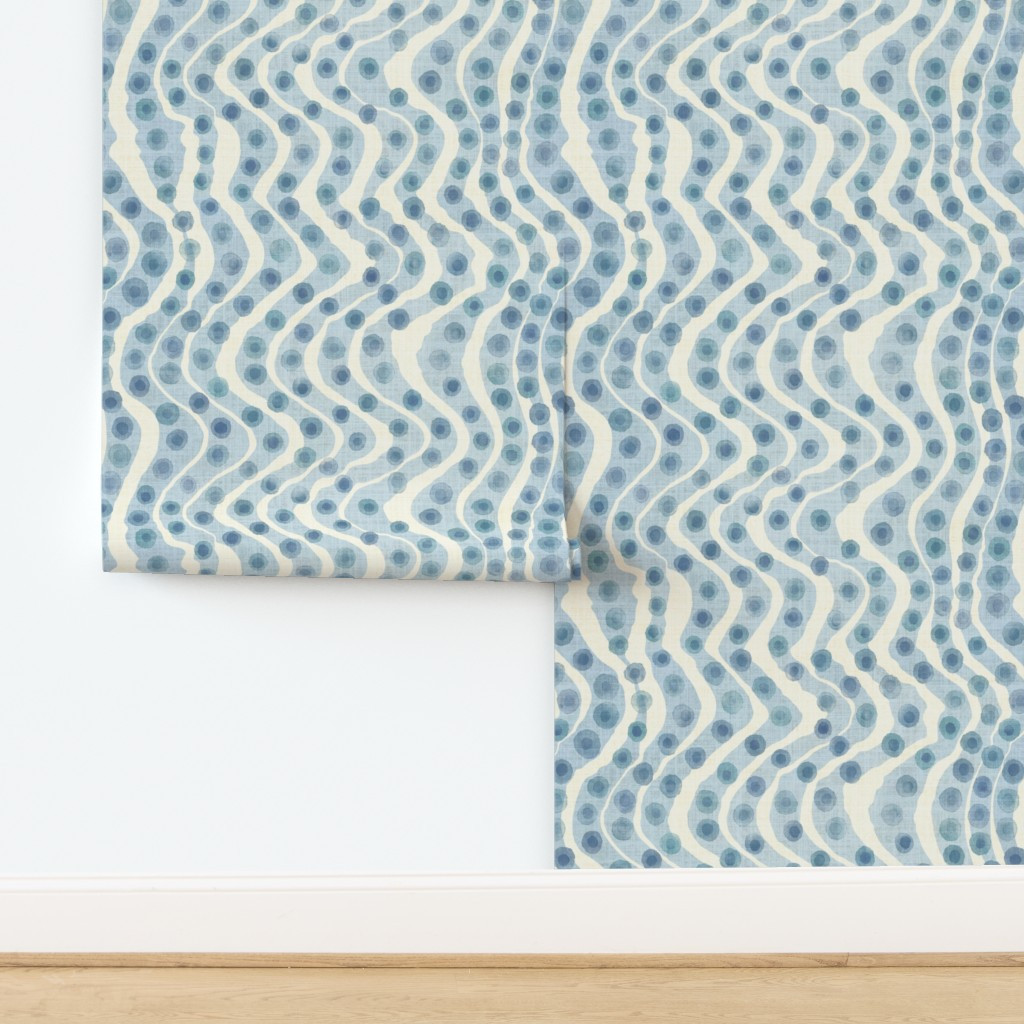 Sky blue and white inky watercolor dots and wavy lines for a boys nursery Wallpaper | Spoonflower | Spoonflower