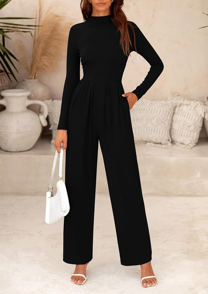 PRETTYGARDEN Long Sleeve Wide Leg Jumpsuits for Women Fall Travel Outfits | Amazon (US)