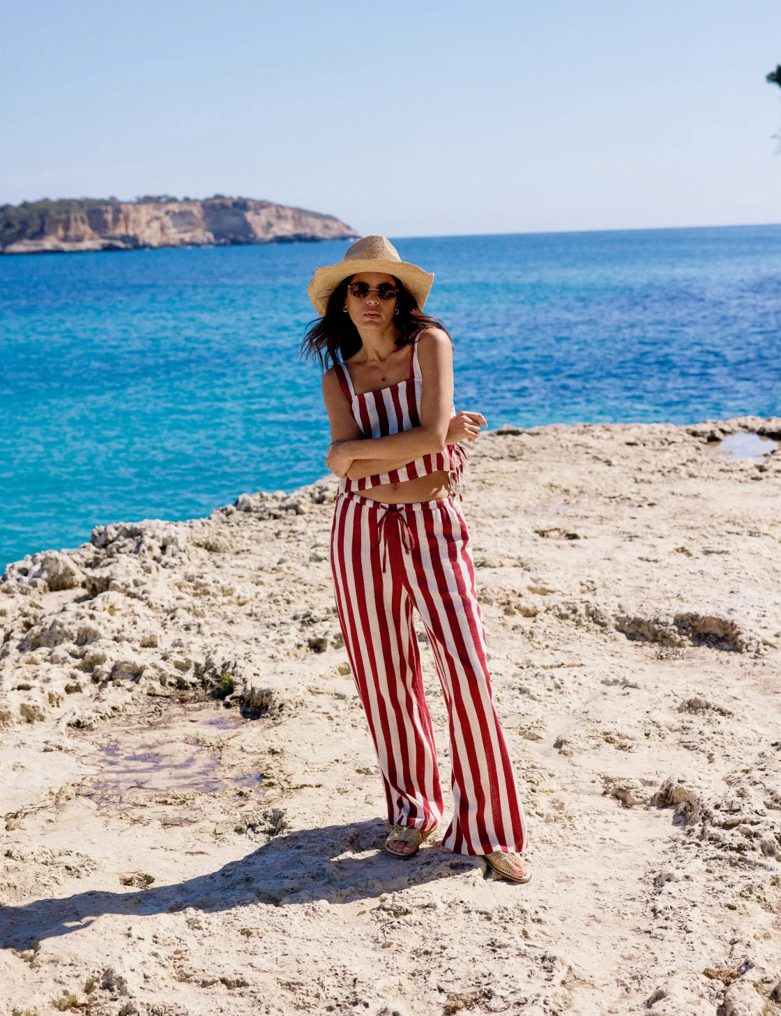 Burgundy Striped Linen-Blend Reese Trousers | Nobody's Child
