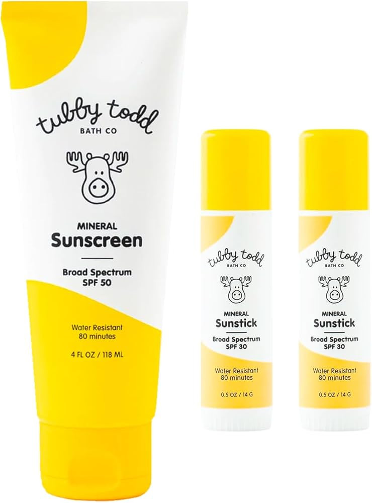 Tubby Todd Face and Body Mineral Sunscreen Kit for Baby, Toddler and Kids - Sunscreen and Sunstic... | Amazon (US)