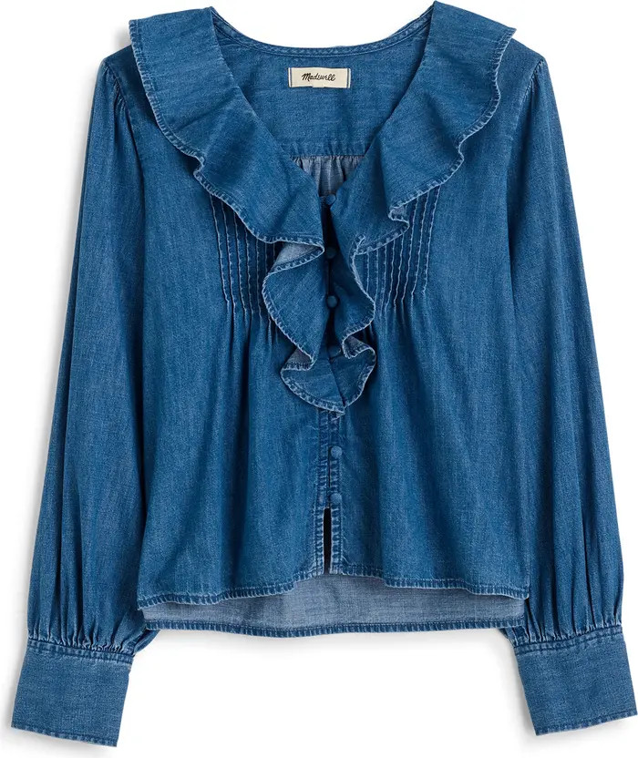 Madewell Ruffle Pintuck Long Sleeve Denim Top | Nordstrom | Nordstrom