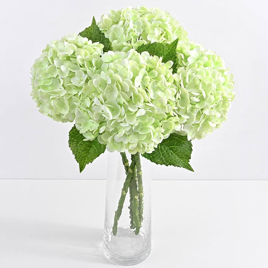 3 Pcs Real Touch Hydrangea Artificial Flowers, 21" Light Green Full Faux Hydrangea Flowers Latex ... | Amazon (US)