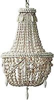 KunMai Classic Farmhouse Distressed Wood Beaded Basket 3-Light Chandelier in Antique White/Gray (Ant | Amazon (US)