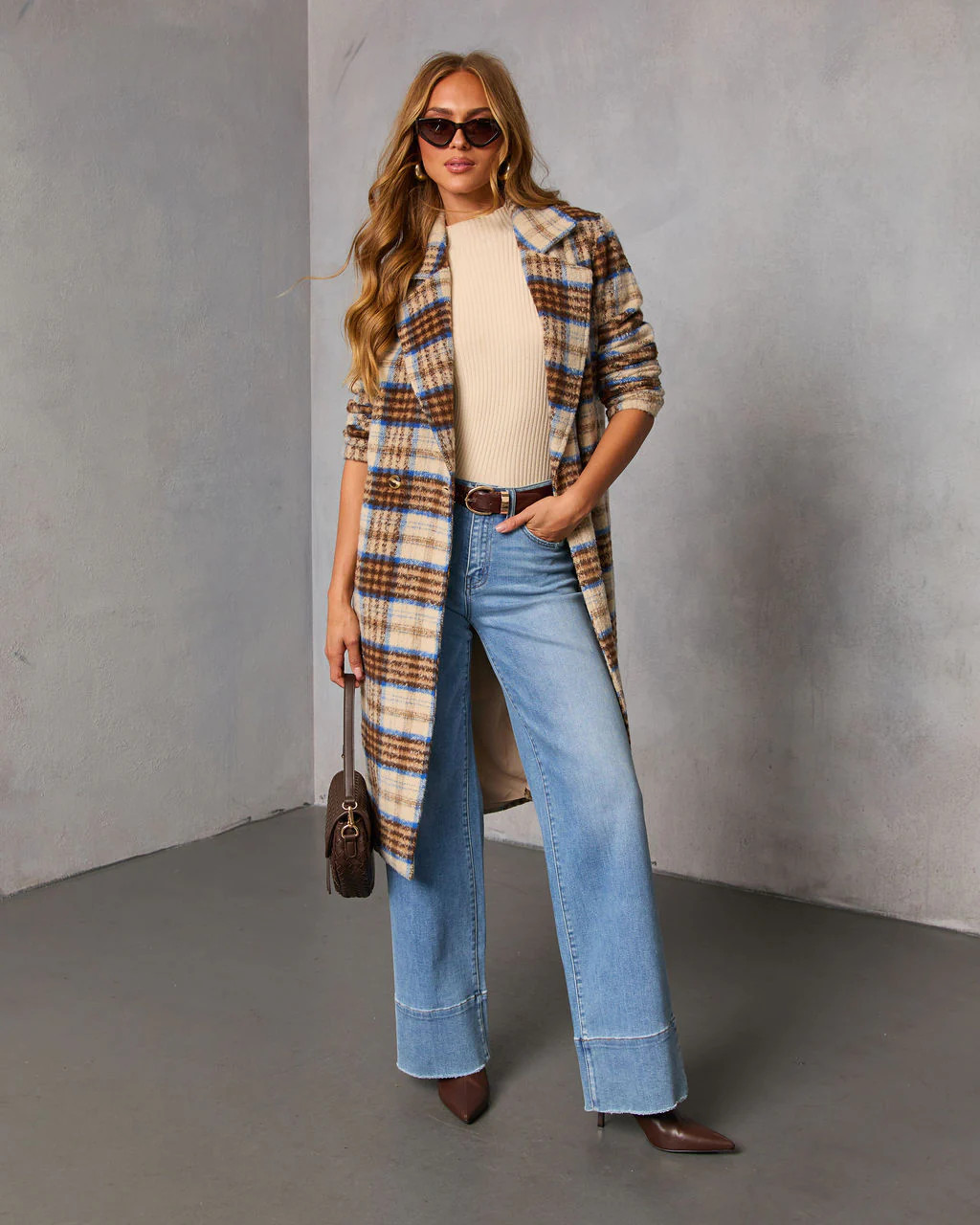 Isarn Plaid Double Breasted Long Coat | VICI