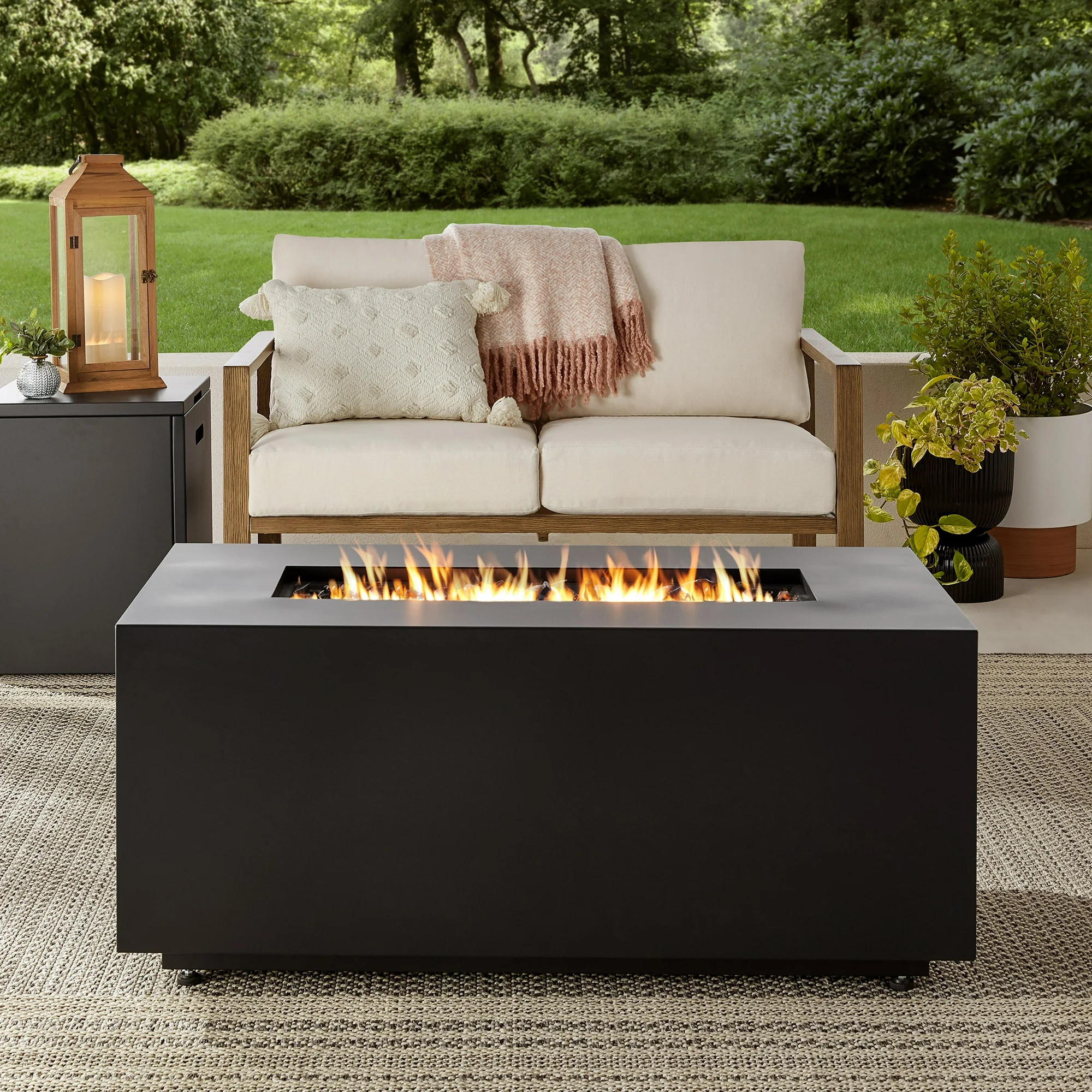 Mainstays 42" Rectangle Black Finish Modern Steel Fire Pit: 42" x 20" 50000 BTU Propane Fire Pit ... | Walmart (US)