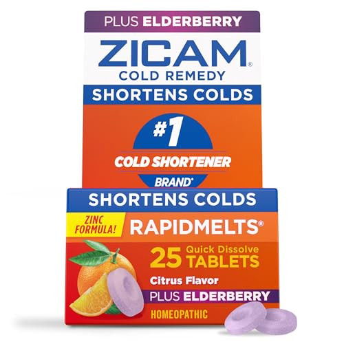 Zicam Cold Remedy Zinc RapidMelts, Elderberry Citrus Flavor, Homeopathic, Cold Shortening Medicine, Shortens Cold Duration, 25 Count | Amazon (US)
