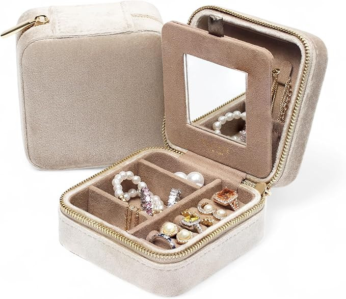 BLUTETE Travel Jewelry Box Organizer Velvet Travel Case With Mirror Ring Earrings Necklaces Stora... | Amazon (US)