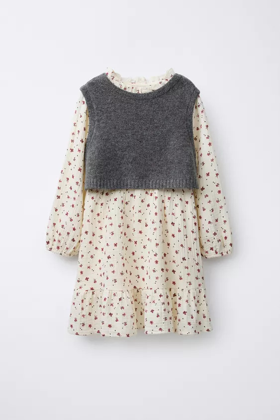 FLORAL DRESS WITH KNIT VEST | Zara US