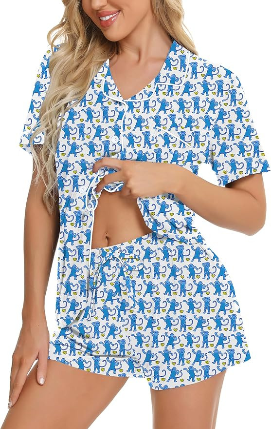 SWOMOG Womens Button Down Pajamas Set Short Sleeve Sleepwear Bride Soft Pj Lounge Sets XS-3XL    ... | Amazon (US)