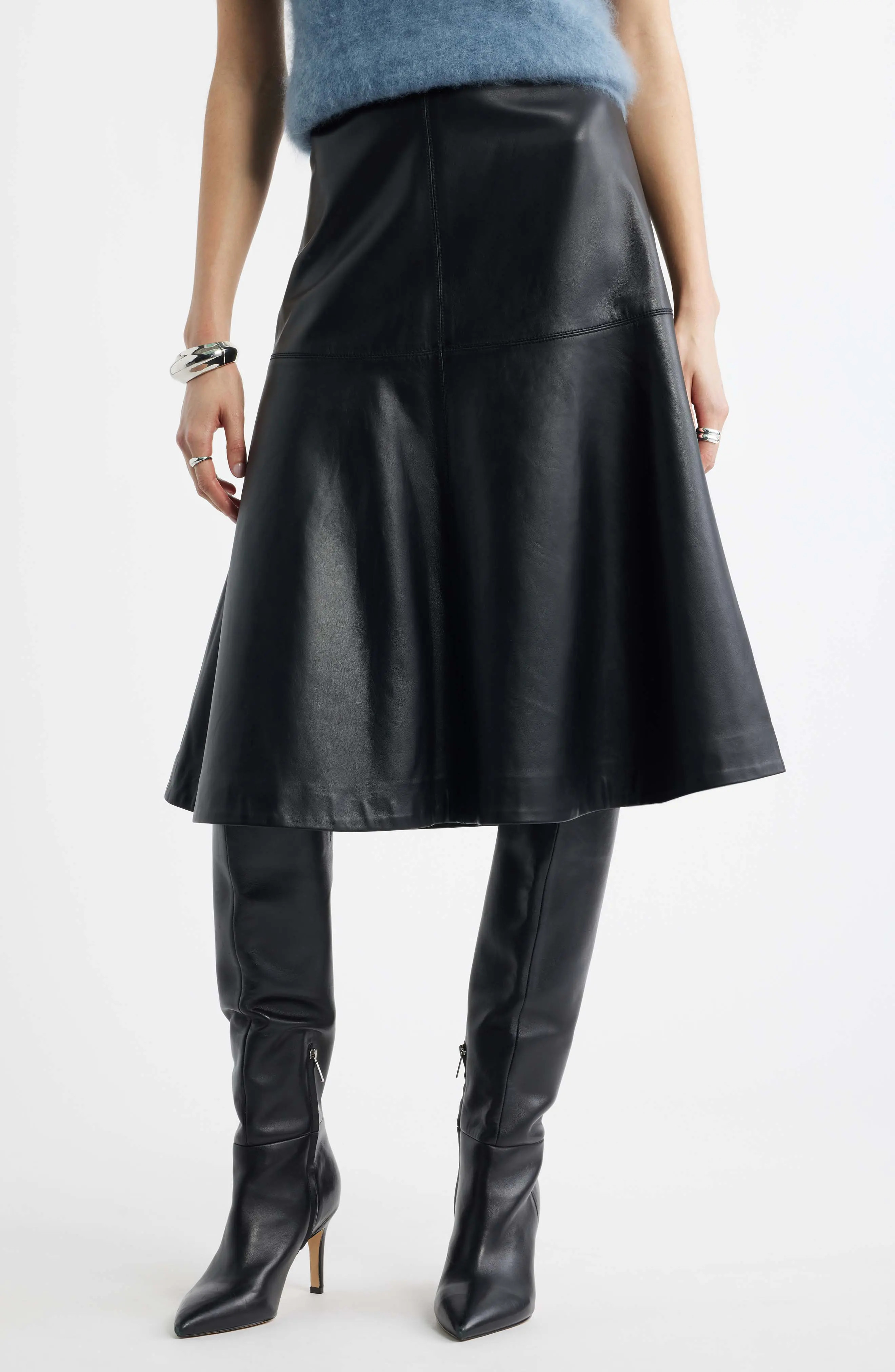 Nordstrom Leather A-Line Midi Skirt in Black at Nordstrom, Size Xx-Small | Nordstrom