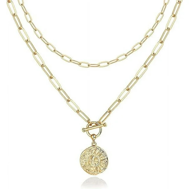PAVOI 14K Gold Plated Layered Sun and Lock Pendant Necklace | Layering Necklaces for Women | Dain... | Walmart (US)