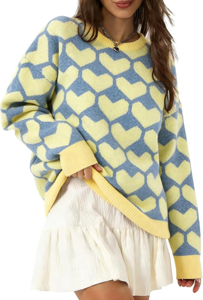 UNIQUEONE Valentines Sweater Women Love Sweatshirt Heart Graphic Knit Sweaters Valentine Day Over... | Amazon (US)