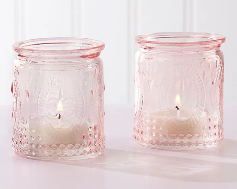 Pink Candle Holders  Set of 4  Glass Tealight Holder Wedding - Etsy | Etsy (US)