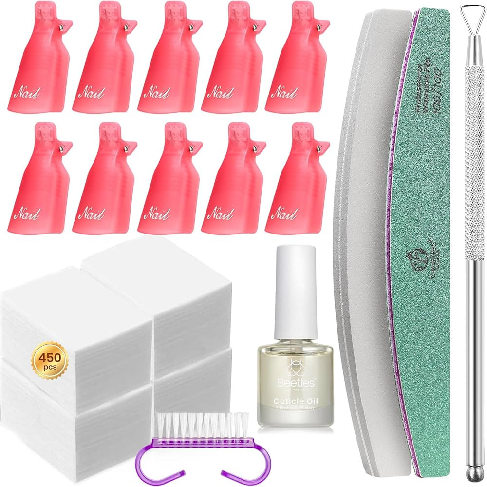 Beetles Gel Polish Remover Kit with 450 Pcs Lint Free Nail Wipes 10 Pcs Gel Polish Remover Clips ... | Amazon (US)