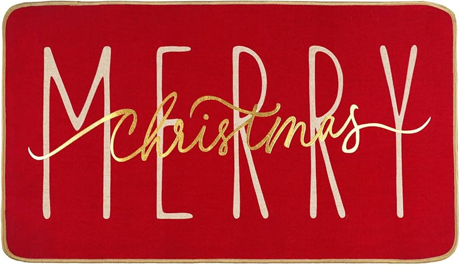 ONWAY Merry Christmas Doormat, Red Gold Winter Seasonal Door Mat Christmas Holiday Low-Profile Fl... | Amazon (US)