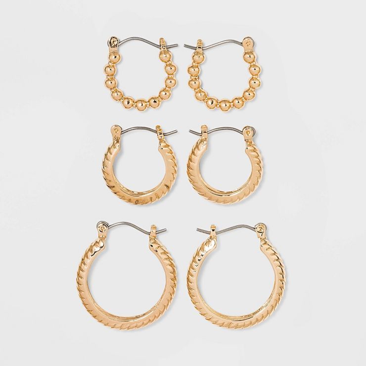 Multi Textured Hoop Trio Earrings - A New Day™ Gold | Target